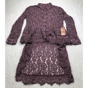 Scully Double Ruffle Blouse Long‎ Shirt Women S Plum Lace Western Steampunk  $85